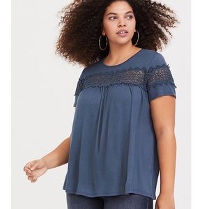 TORRID teal crochet inset top